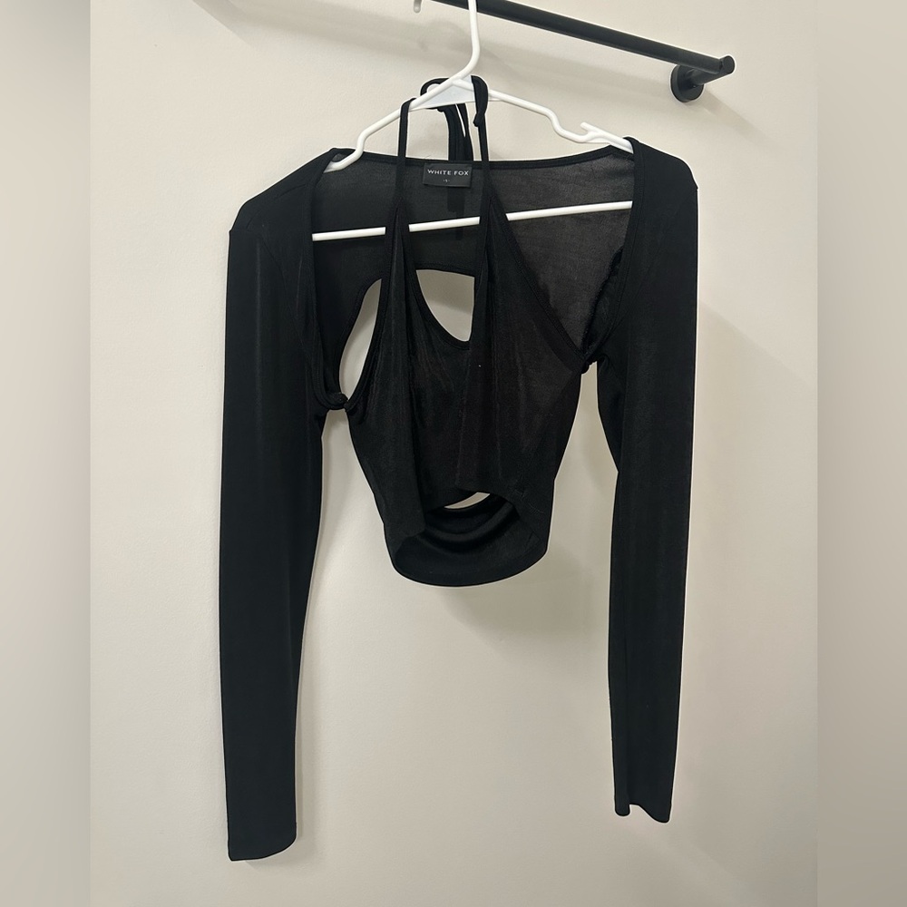 White Fox Black Cutout Long Sleeve Top